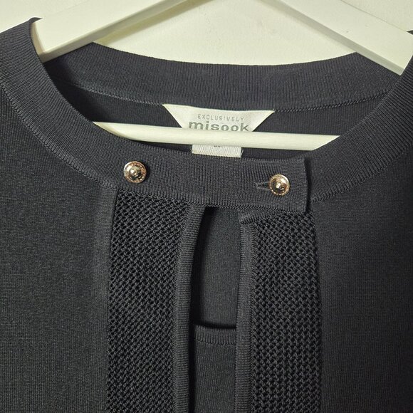Exclusively Misook Size M Black Button Keyhole Chest Long Sleeve Sweater - Picture 3 of 13